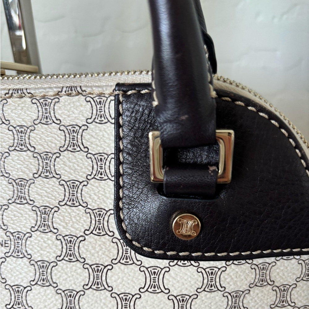 Celine Coated Canvas Macadam Dome Bag Cream and Dark Brown Bag with Gold Accents - Picture 5 of 14